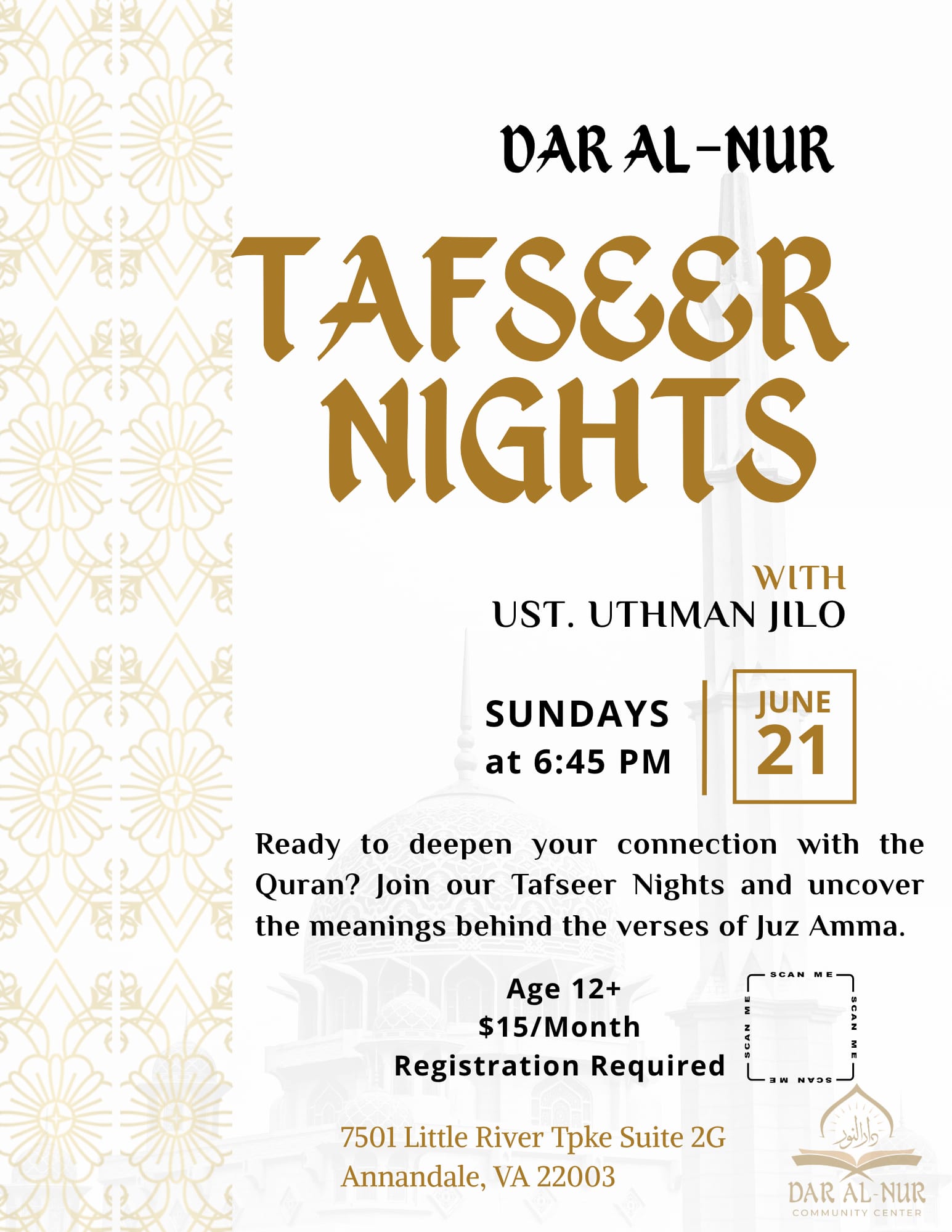 Tafseer Nights with Ust. Uthman Jilo — Dar Al-Nur Community Center